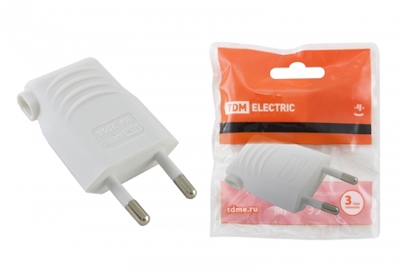 TDM ELECTRIC SQ1806-0090 Вилка б/з белая 10А 250В (евровилка CEE 7/16) угловой вывод проводника TDM